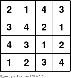 The grouppuzzles.com Answer grid for the Sudoku-4 puzzle for Thursday December 17, 2020