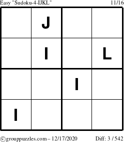 The grouppuzzles.com Easy Sudoku-4-IJKL puzzle for Thursday December 17, 2020