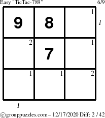 The grouppuzzles.com Easy TicTac-789 puzzle for Thursday December 17, 2020 with all 2 steps marked