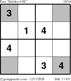 The grouppuzzles.com Easy Sudoku-4-OC puzzle for Thursday December 17, 2020