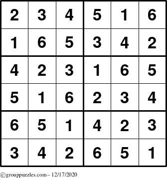 The grouppuzzles.com Answer grid for the Sudoku-Junior puzzle for Thursday December 17, 2020