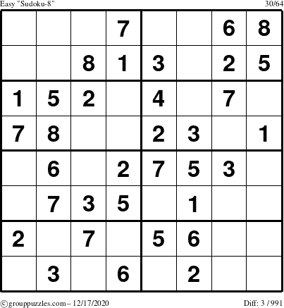 The grouppuzzles.com Easy Sudoku-8 puzzle for Thursday December 17, 2020