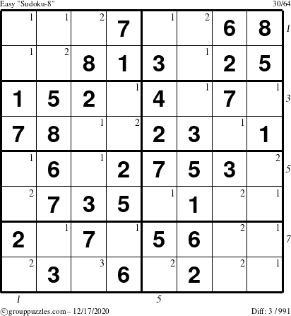 The grouppuzzles.com Easy Sudoku-8 puzzle for Thursday December 17, 2020 with all 3 steps marked