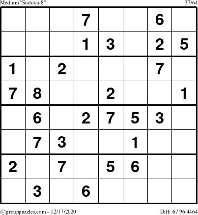 The grouppuzzles.com Medium Sudoku-8 puzzle for Thursday December 17, 2020