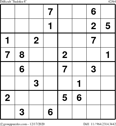 The grouppuzzles.com Difficult Sudoku-8 puzzle for Thursday December 17, 2020