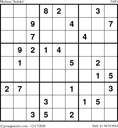 The grouppuzzles.com Medium Sudoku puzzle for Thursday December 17, 2020