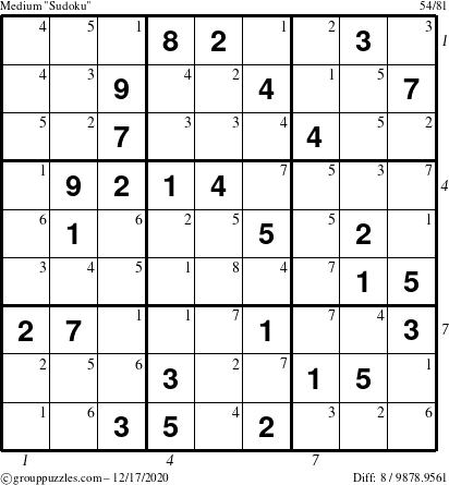 The grouppuzzles.com Medium Sudoku puzzle for Thursday December 17, 2020 with all 8 steps marked