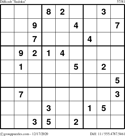 The grouppuzzles.com Difficult Sudoku puzzle for Thursday December 17, 2020