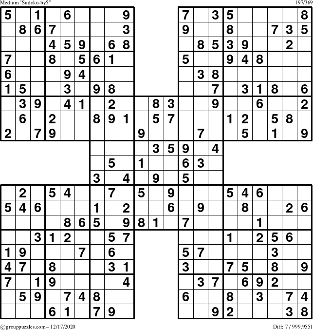 The grouppuzzles.com Medium Sudoku-by5 puzzle for Thursday December 17, 2020