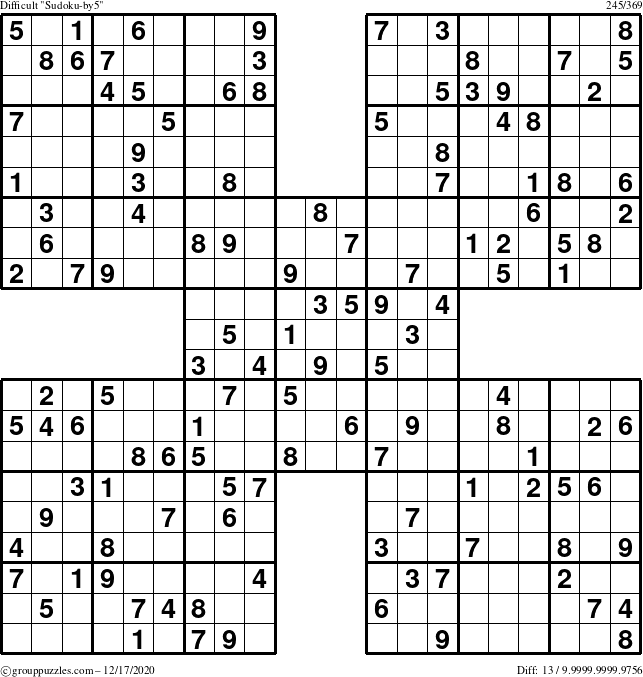 The grouppuzzles.com Difficult Sudoku-by5 puzzle for Thursday December 17, 2020