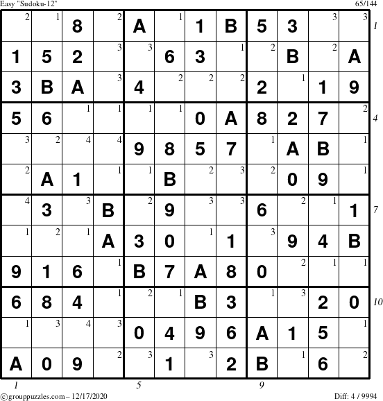 The grouppuzzles.com Easy Sudoku-12 puzzle for Thursday December 17, 2020, suitable for printing, with all 4 steps marked