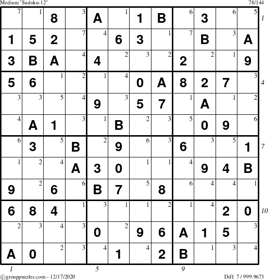 The grouppuzzles.com Medium Sudoku-12 puzzle for Thursday December 17, 2020 with all 7 steps marked