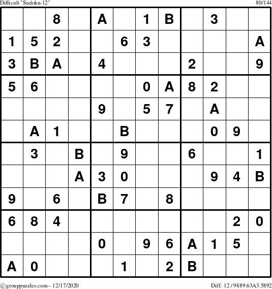 The grouppuzzles.com Difficult Sudoku-12 puzzle for Thursday December 17, 2020