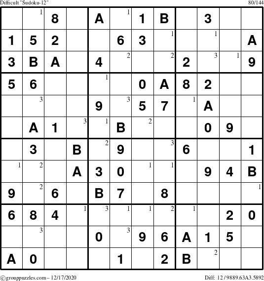 The grouppuzzles.com Difficult Sudoku-12 puzzle for Thursday December 17, 2020 with the first 3 steps marked