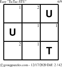 The grouppuzzles.com Easy TicTac-STU puzzle for Thursday December 17, 2020 with the first 2 steps marked