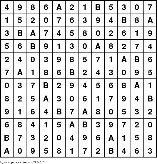 The grouppuzzles.com Answer grid for the Sudoku-12 puzzle for Thursday December 17, 2020