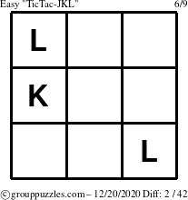 The grouppuzzles.com Easy TicTac-JKL puzzle for Sunday December 20, 2020