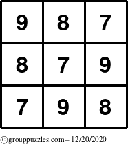 The grouppuzzles.com Answer grid for the TicTac-789 puzzle for Sunday December 20, 2020