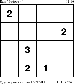 The grouppuzzles.com Easy Sudoku-4 puzzle for Sunday December 20, 2020