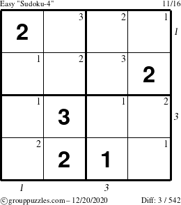 The grouppuzzles.com Easy Sudoku-4 puzzle for Sunday December 20, 2020 with all 3 steps marked