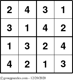 The grouppuzzles.com Answer grid for the Sudoku-4 puzzle for Sunday December 20, 2020