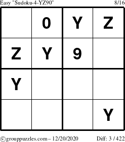 The grouppuzzles.com Easy Sudoku-4-YZ90 puzzle for Sunday December 20, 2020