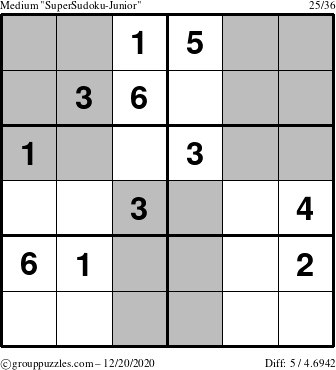 The grouppuzzles.com Medium SuperSudoku-Junior puzzle for Sunday December 20, 2020