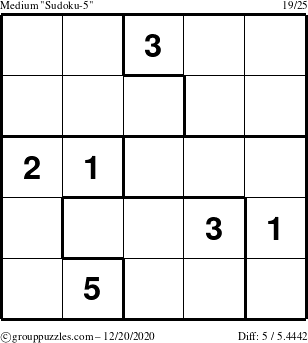 The grouppuzzles.com Medium Sudoku-5 puzzle for Sunday December 20, 2020