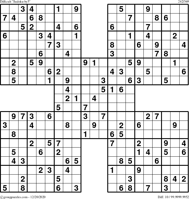 The grouppuzzles.com Difficult Sudoku-by5 puzzle for Sunday December 20, 2020