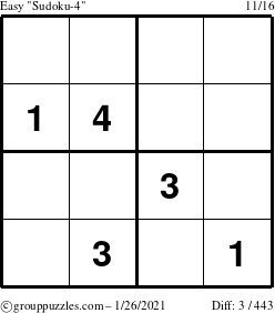 The grouppuzzles.com Easy Sudoku-4 puzzle for Tuesday January 26, 2021