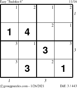 The grouppuzzles.com Easy Sudoku-4 puzzle for Tuesday January 26, 2021 with all 3 steps marked