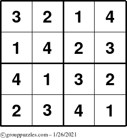 The grouppuzzles.com Answer grid for the Sudoku-4 puzzle for Tuesday January 26, 2021