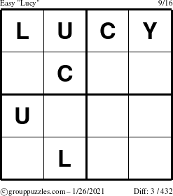 The grouppuzzles.com Easy Lucy puzzle for Tuesday January 26, 2021