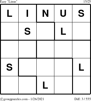 The grouppuzzles.com Easy Linus puzzle for Tuesday January 26, 2021