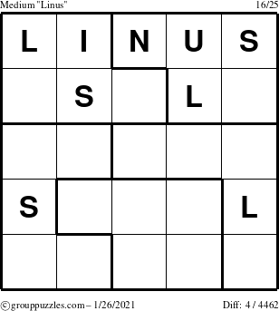 The grouppuzzles.com Medium Linus puzzle for Tuesday January 26, 2021