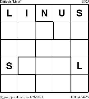 The grouppuzzles.com Difficult Linus puzzle for Tuesday January 26, 2021