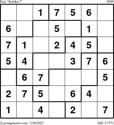 The grouppuzzles.com Easy Sudoku-7 puzzle for Tuesday January 26, 2021