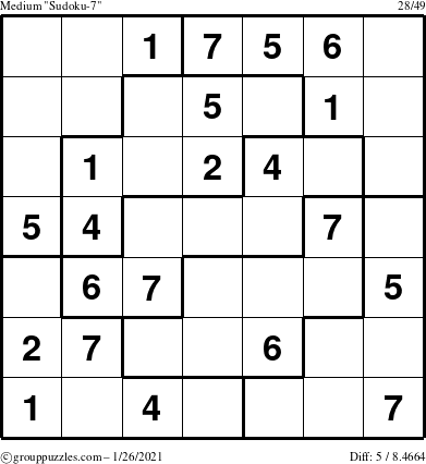 The grouppuzzles.com Medium Sudoku-7 puzzle for Tuesday January 26, 2021