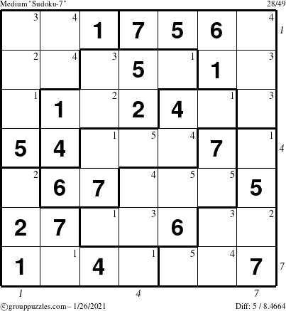 The grouppuzzles.com Medium Sudoku-7 puzzle for Tuesday January 26, 2021 with all 5 steps marked