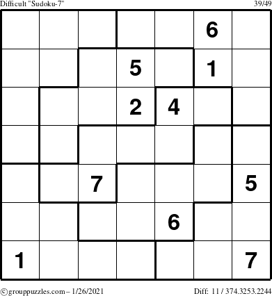 The grouppuzzles.com Difficult Sudoku-7 puzzle for Tuesday January 26, 2021