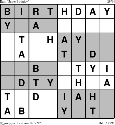 The grouppuzzles.com Easy Super-Birthday puzzle for Tuesday January 26, 2021