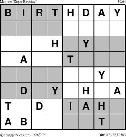 The grouppuzzles.com Medium Super-Birthday puzzle for Tuesday January 26, 2021