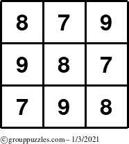 The grouppuzzles.com Answer grid for the TicTac-789 puzzle for Sunday January 3, 2021