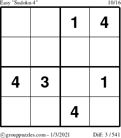 The grouppuzzles.com Easy Sudoku-4 puzzle for Sunday January 3, 2021