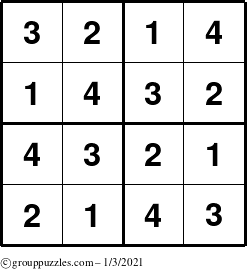 The grouppuzzles.com Answer grid for the Sudoku-4 puzzle for Sunday January 3, 2021