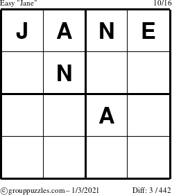 The grouppuzzles.com Easy Jane puzzle for Sunday January 3, 2021