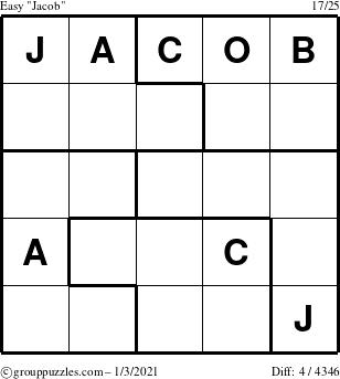 The grouppuzzles.com Easy Jacob puzzle for Sunday January 3, 2021