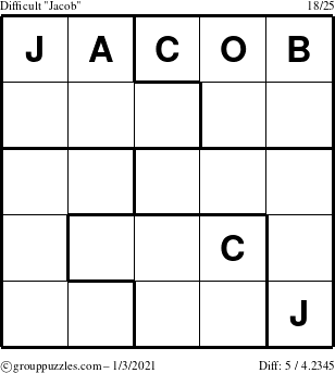 The grouppuzzles.com Difficult Jacob puzzle for Sunday January 3, 2021