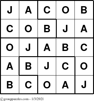 The grouppuzzles.com Answer grid for the Jacob puzzle for Sunday January 3, 2021