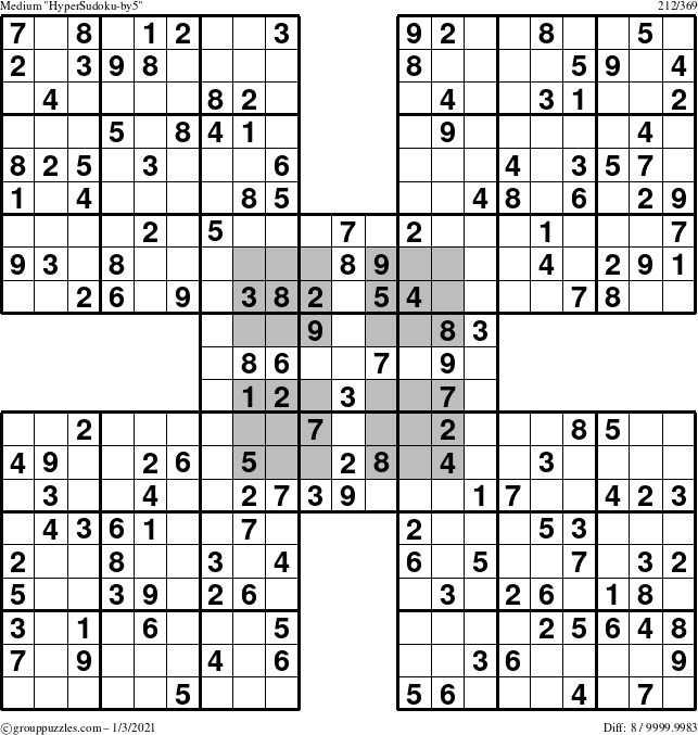 The grouppuzzles.com Medium HyperSudoku-by5 puzzle for Sunday January 3, 2021